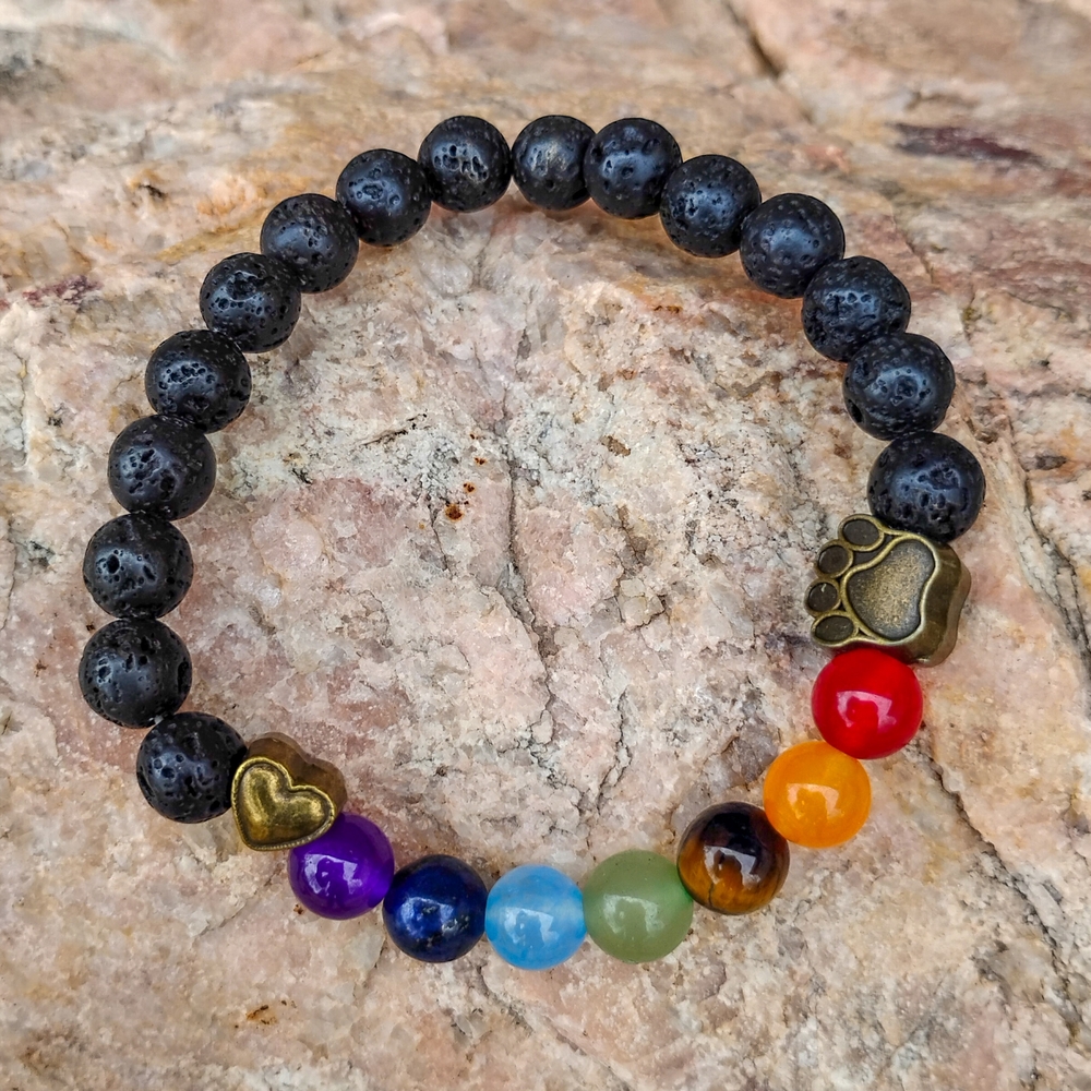 Multicolor Beaded Bracelet with Paw and Heart Charms